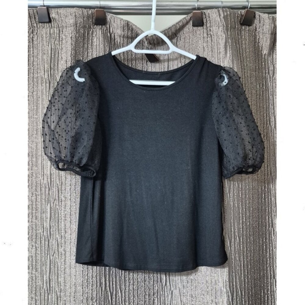 Puff Sleeve Short Black T-Shirt